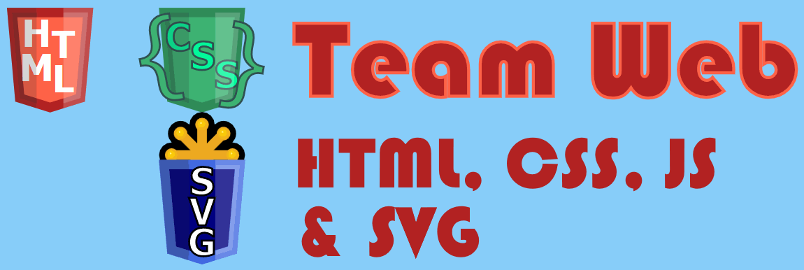 This is an animated screenshot of the fallback layout: on the left, 4 logos in a square, fading in and out in turn.  On the right, the text is unchanged: Team Web — HTML, CSS, JS & SVG.